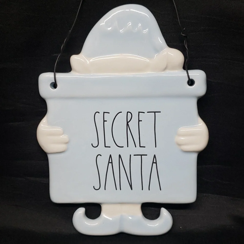 Rae Dunn NWOT Ceramic Powder Blue and White Secret Santa Plaque